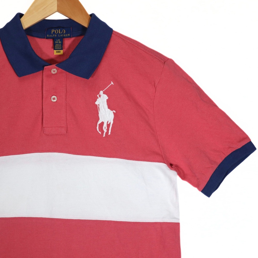 Polo Ralph Lauren Polo Shirt Kids L 14-16 Red Stripe Big Pony Casual